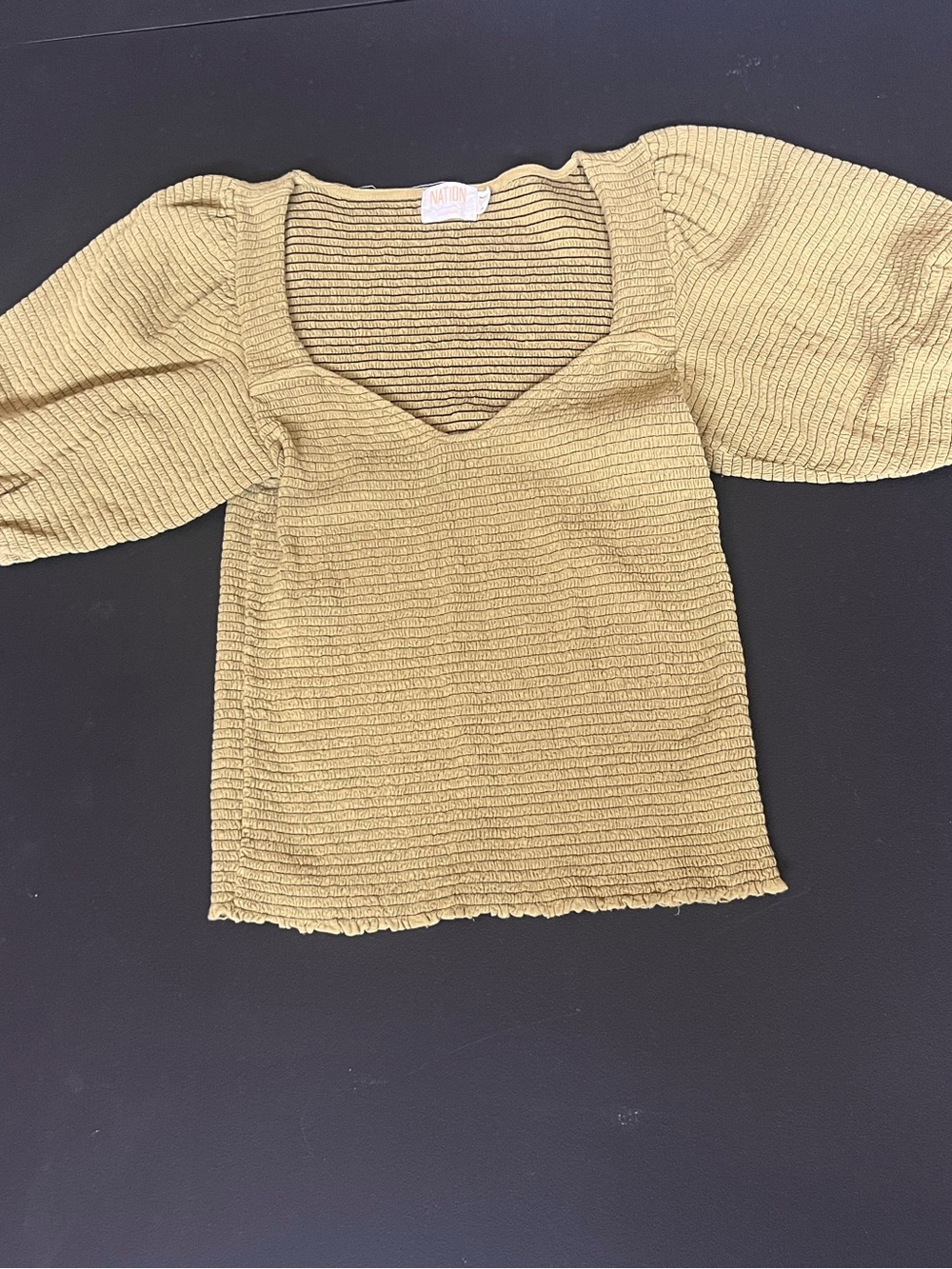 Nation LTD Olive Puff Sleeve Ribbed Crop Top